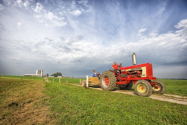 Red tractor hayride
